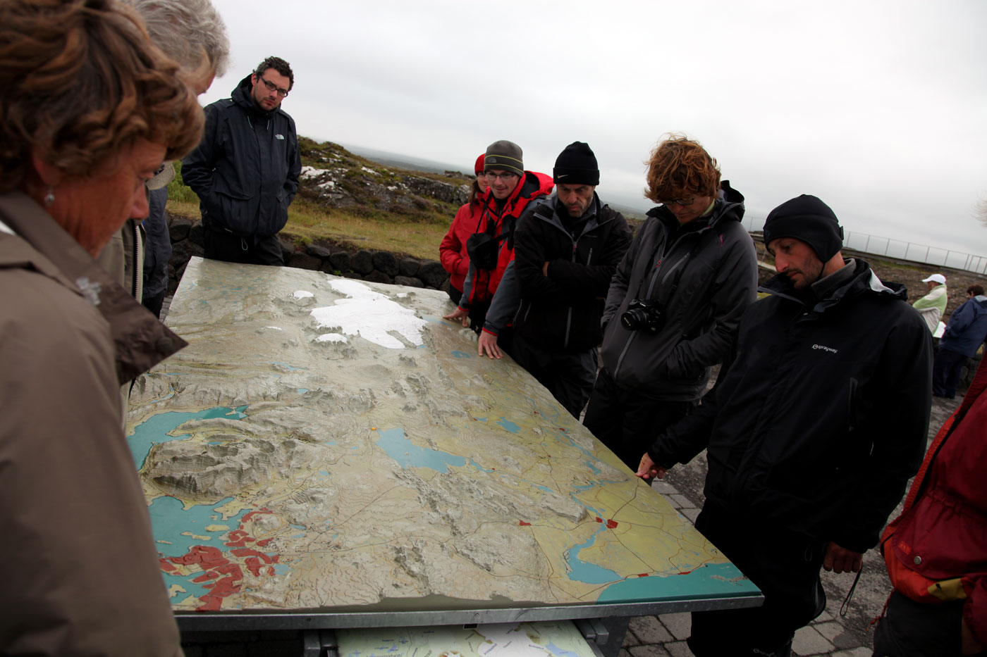 Studying the map at Thingvellir, Iceland